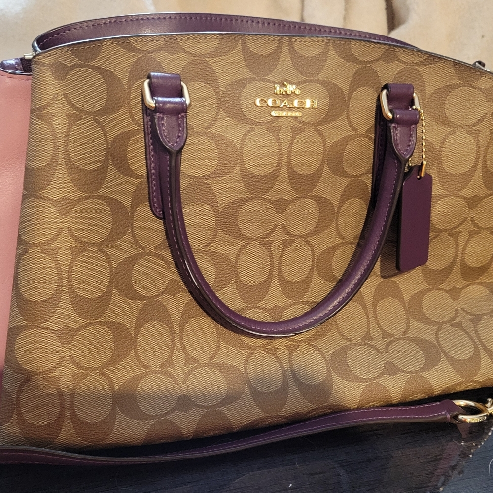 Coach Tan and Pink Satchel with Purple Accents
